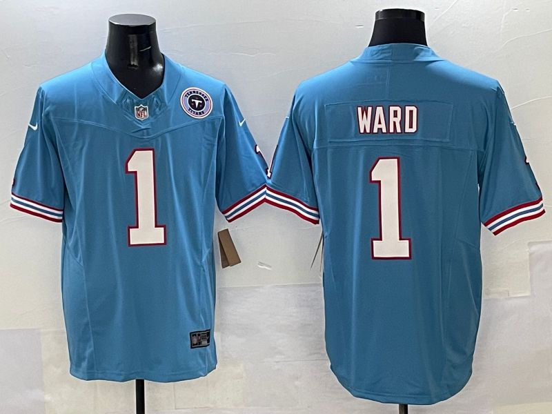 Men Tennessee Titans #1 Ward Light Blue Throwback Three generations 2025 Nike Limited NFL Jersey style 2